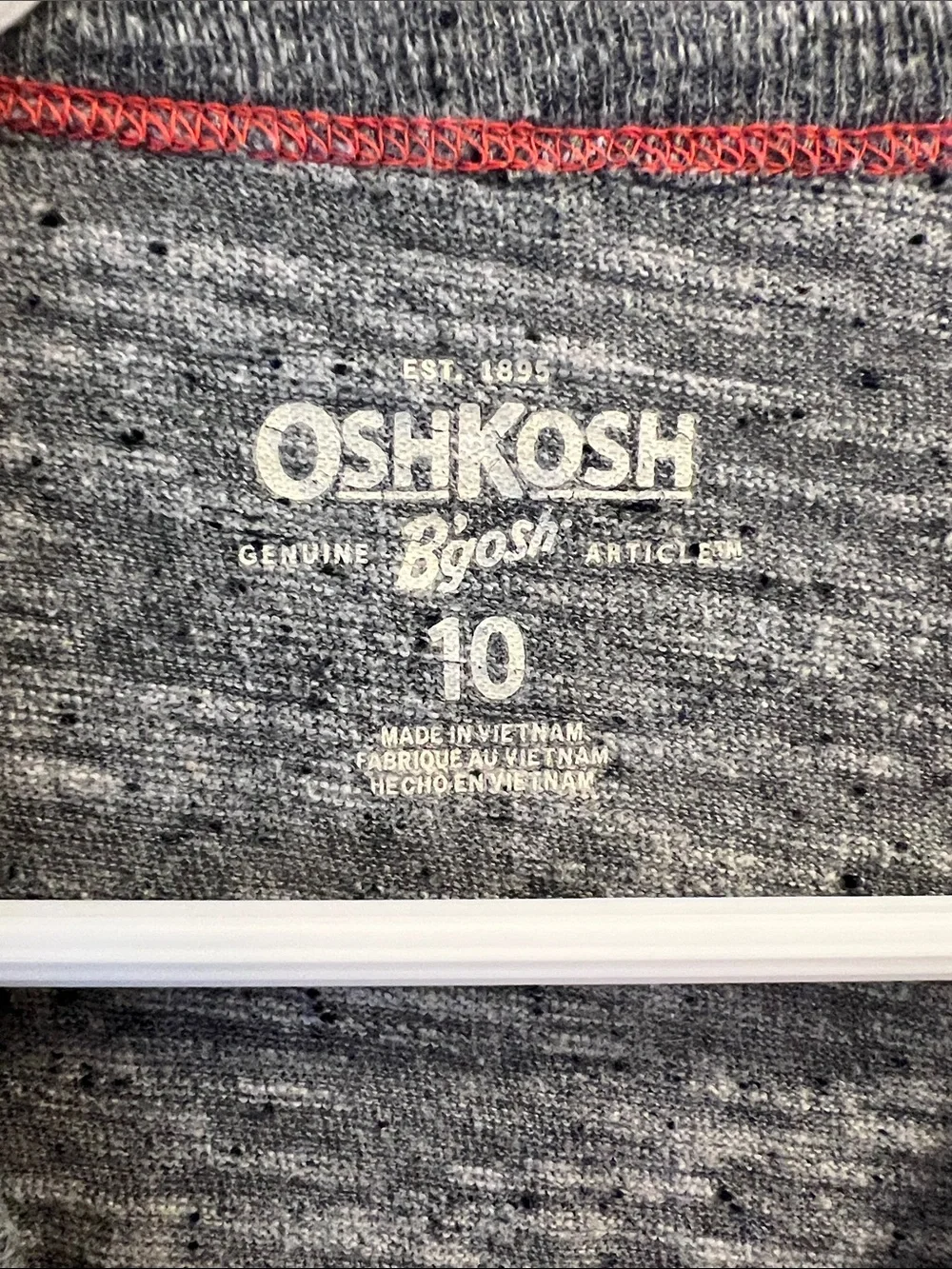 OshKosh B'gosh Gray Long Sleeve Tee with Dinosaur Graphic and Red Accent